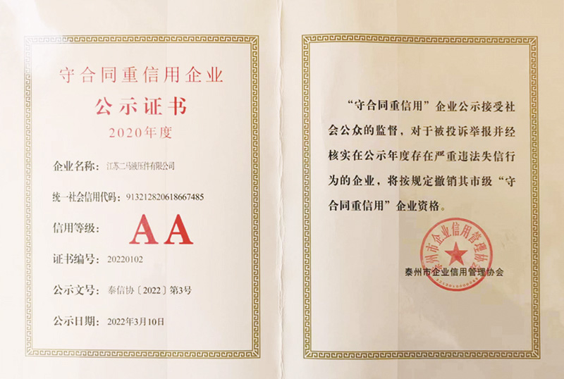 守合同重信用企業(yè)證書